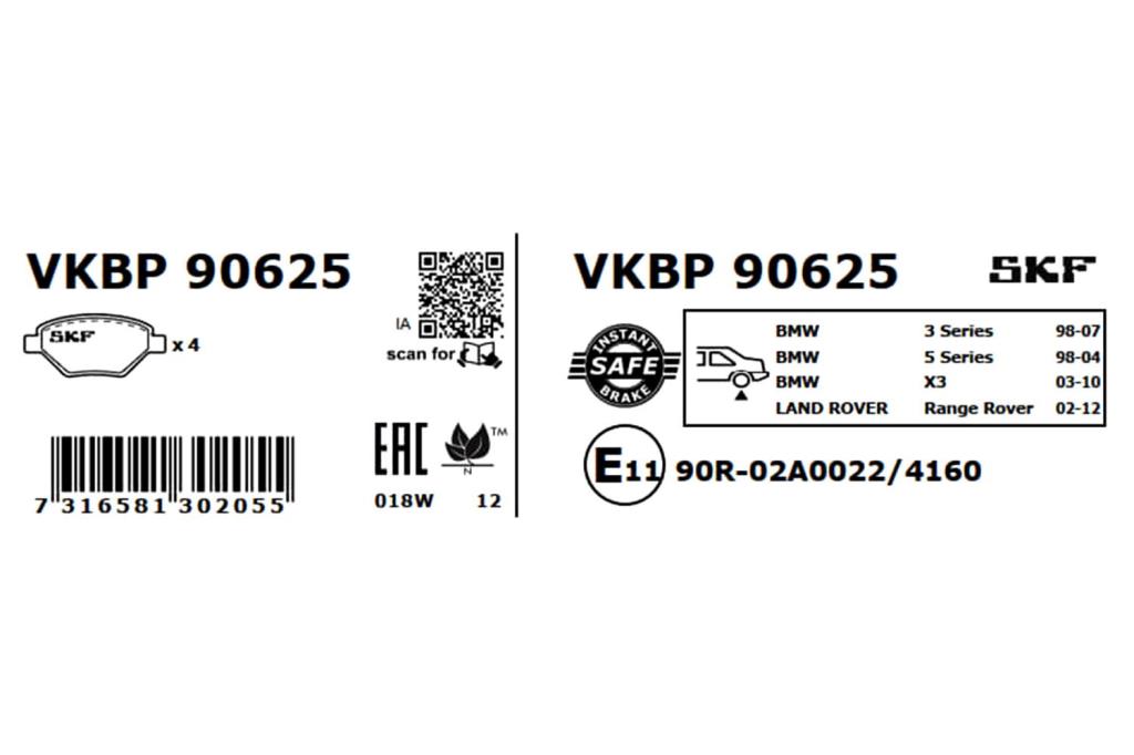 Jogo de 4 pastilhas de travão SKF ref. VKBP 90625